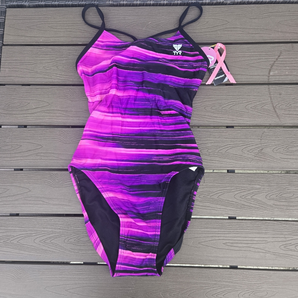 TYR Black/Pink/Purple DuraFast Elite Lumen CutoutFit Girl Sz 22 One Piece
